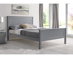 5ft King Size Torre Grey painted wood bed frame, high foot end panel